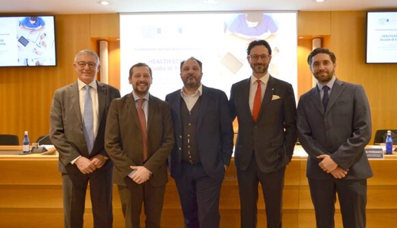 Presentazione Health Ecole. Da sinistra: Carlo Nicora, Emanuele Monti, Cristian Ferraris, Alvise Biffi e Lorenzo Minetti